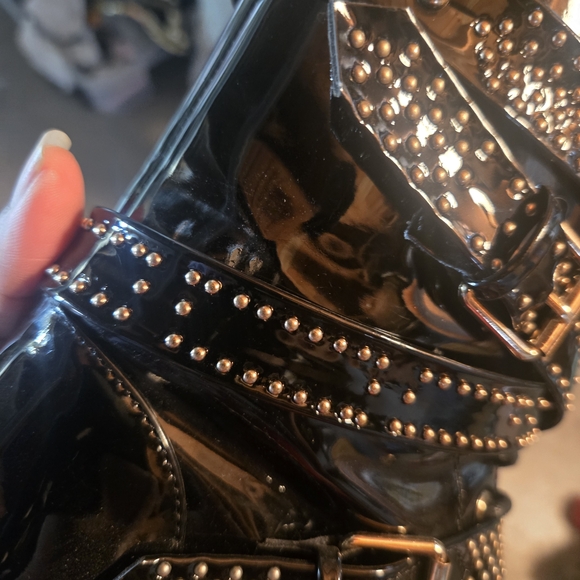 AKIRA Black Patent Studded Combat Boots - Picture 5 of 5